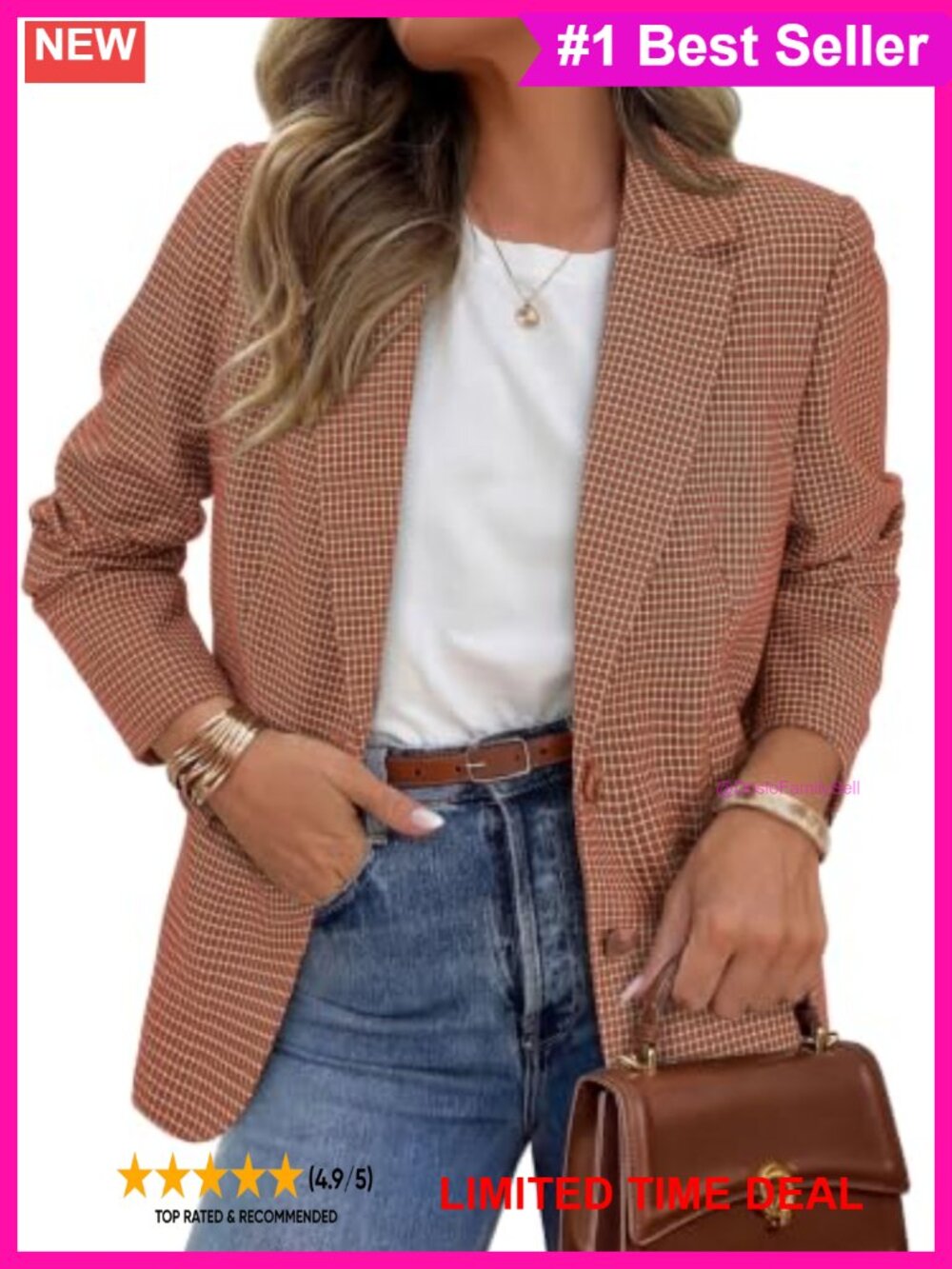 Women's Plaid Blazer Business Casual Notch Lapel Button Front Long Sleeve